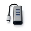 SATECHI Type-C 2-in-1 USB 3.0 aliuminio 3 prievadų šakotuvas ir Ethernet prievado erdvė pilka