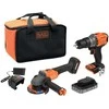 Black &amp; Decker Rinkinys COMBO: Suktuvas - gręžtuvas smūginis + kampinis šlifuoklis 115 mm 18 V , 2,5 Ah, Juodas &amp; Decker [BCK24E1SB-QW] + bidon Dovana