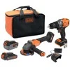 Black &amp; Decker Rinkinys COMBO: wiertarko-wkrętarka smūginis 18 V + kampinis šlifuoklis 115 mm 18 V , 2 Ah i 4 Ah, Juodas &amp; Decker [BCK24D1M1SB-QW] + bidon Dovana