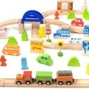 Classic World Didelis medinės traukinių trasos rinkinys su priedais 110 vnt