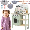 Tooky Toys TOOKY TOY žalia medinė virtuvė su priedais