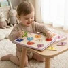 Vaikiška medinė dėlionė su rankenėlėmis Viga geometrinių formų