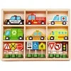 Woopie Žalias Medinės Transporto Priemonės ir Kelių Ženklų Rinkinys