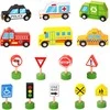 Woopie Žalias Medinės Transporto Priemonės ir Kelių Ženklų Rinkinys