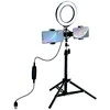 Puluz LED žiedinė lempa 16cm, su trikoju stovu iki 70cm ir dvigubu telefono laikikliu, USB