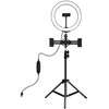 Puluz LED žiedinė lempa 26cm, su trikoju stovu iki 1.1m ir 3 telefono laikikliais, USB