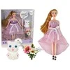 Lean Toys Lėlė Emily su ilgesniais plaukais ir baltu katinu