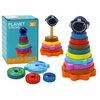 Dėlionė Medinė piramidė Planetos Lean Toys, 10 d.