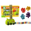 Lean Toys Žalias baterijomis veikiantis dinozaurų automobilis su domino kaladėlėmis