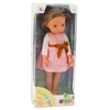 Lean Toys Lėlė su rausva suknele ir kaspinu, ilgi rudi plaukai
