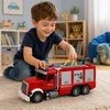 Lean Toys Žaislinis gaisrinis automobilis su ištraukiamomis kopėčiomis ir vandens purškimo funkcija, raudonas ir baltas, 36 x 16 x 11 cm