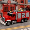 Lean Toys Žaislinis gaisrinis automobilis su ištraukiamomis kopėčiomis ir vandens purškimo funkcija, raudonas ir baltas, 36 x 16 x 11 cm