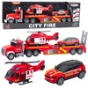 Lean Toys Gaisrininko žaidimų rinkinys: sunkvežimis, sraigtasparnis, automobilis su šviesomis ir garsais