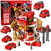Lean Toys Interaktyvus automobilių garažas su trasa ir keltuvu, raudonas, 52 × 36 × 46 cm, su 8 automobiliais