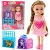 Lean Toys Lėlė su priedais ir vežimėliu, 14 cm