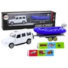Lean Toys Baltas visureigis su priekaba ir motorine valtimi vaikams