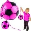 Lean Toys Rožinis guminis kamuolys su futbolo dizainu ir rankena 22 cm
