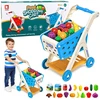 Lean Toys Vaikiškas pirkinių vežimėlis su priedais, mėlynas, 42 × 28 × 48 cm, 26 dalių