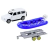 Lean Toys Baltas visureigis su priekaba ir motorine valtimi vaikams