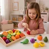 Lean Toys Wooden Fruit Chopping Set Magnetic Safe Knife Board