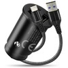 Automobilinis įkroviklis - everActive CC-25 12W Dviejų USB-A Prievadų Su USB-C Kabeliu LED, Juoda