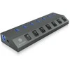 Icy Box Ib-hub1701-c3 7xusb tipo a, įjungimo / išjungimo jungiklis kiekvienam USB prievadui