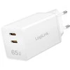 LogiLink Įkroviklis jungiama į tinklą 2x usb-c, 65w, balta