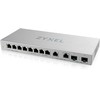 Šakotuvas Zyxel Przełącznik 12 prievadų gigabitų nevaldomas jungiklis su 8 prievadų 1g + 2 prievadų 2,5g + 2 prievadų sfp+ xgs1010-12-zz0102f