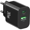 Usams Įkroviklis jungiama į tinklą 30w 1xusb-c 1xusb-a fast czarging juoda