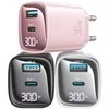 Usams 30 W „Gan LED“ USB + USB-C CC229 greito įkrovimo juodas sieninis įkroviklis