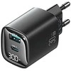 Usams 30 W „Gan LED“ USB + USB-C CC229 greito įkrovimo juodas sieninis įkroviklis