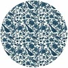 Artgeist Apvalus fototapetas - Birds and roses - monochrome mėlynas pattern with botanical motif