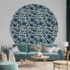 Artgeist Apvalus fototapetas - Birds and roses - monochrome mėlynas pattern with botanical motif