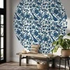 Artgeist Apvalus fototapetas - Birds and roses - monochrome mėlynas pattern with botanical motif