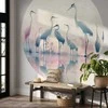 Artgeist Apvalus fototapetas - Birds by the lake - herons painted in watercolours in delicate pilkas and pink colours