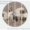Artgeist Apvalus fototapetas - By an Asian pond - an illustration in the style of a Japanese engraving, depicting a heron
