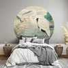 Artgeist Apvalus fototapetas - By an Asian pond - an illustration in the style of a Japanese engraving, depicting a heron