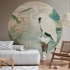 Artgeist Apvalus fototapetas - By an Asian pond - an illustration in the style of a Japanese engraving, depicting a heron