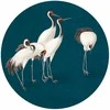 Artgeist Apvalus fototapetas - Evening by the pond - a group of cranes drawn in dry pastel on a dark turquoise background