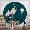 Artgeist Apvalus fototapetas - Evening by the pond - a group of cranes drawn in dry pastel on a dark turquoise background