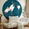 Artgeist Apvalus fototapetas - Evening by the pond - a group of cranes drawn in dry pastel on a dark turquoise background