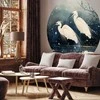 Artgeist Apvalus fototapetas - Herons over a winter pond - Japanese-style illustration in dark colours