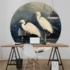 Artgeist Apvalus fototapetas - Herons over a winter pond - Japanese-style illustration in dark colours