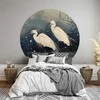 Artgeist Apvalus fototapetas - Herons over a winter pond - Japanese-style illustration in dark colours