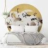 Artgeist Apvalus fototapetas - Japanese cranes - a flock of birds against a golden background based on a painting by Ishida Yūtei
