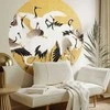 Artgeist Apvalus fototapetas - Japanese cranes - a flock of birds against a golden background based on a painting by Ishida Yūtei