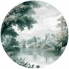 Artgeist Apvalus fototapetas - Landscape with a park and lake in retro greens