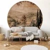 Artgeist Apvalus fototapetas - Mediterranean landscape - old tapestry with a hill and a lake