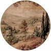 Artgeist Apvalus fototapetas - Mediterranean landscape - old tapestry with a hill and a lake