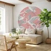 Artgeist Apvalus fototapetas - Pastel birds – a delicate pattern of baltas and pilkas herons on a light pink background
